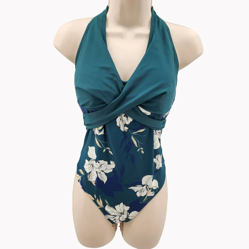 Cupshe Women’s Large 8/10 Floral Halter One Piece Swimsuit NWT
